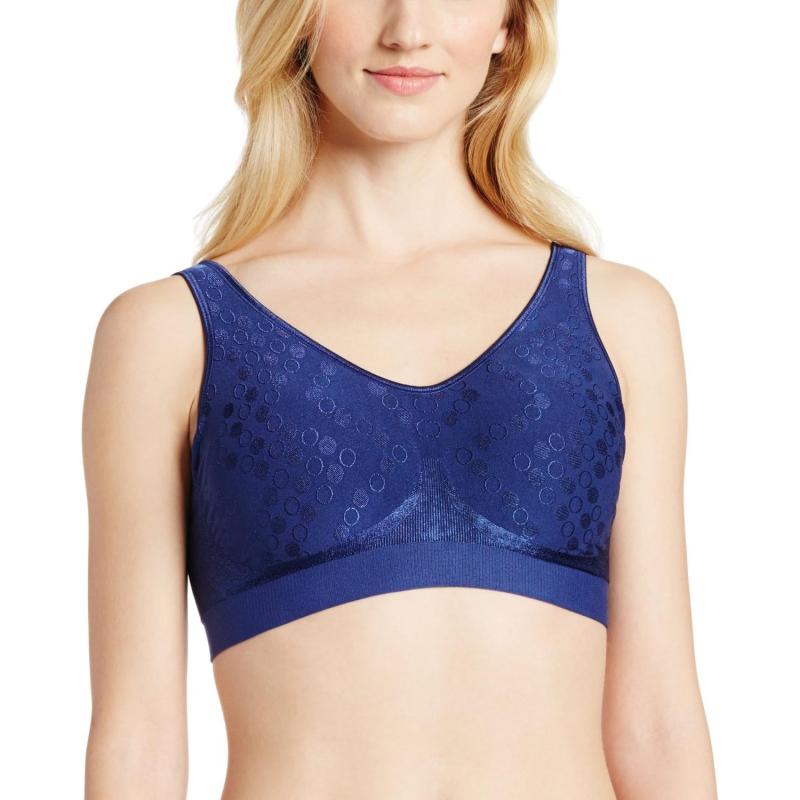 Bali Women’s Comfort Revolution Wirefree Bra With Smart Sizes Bra In The Navy Dot Bali